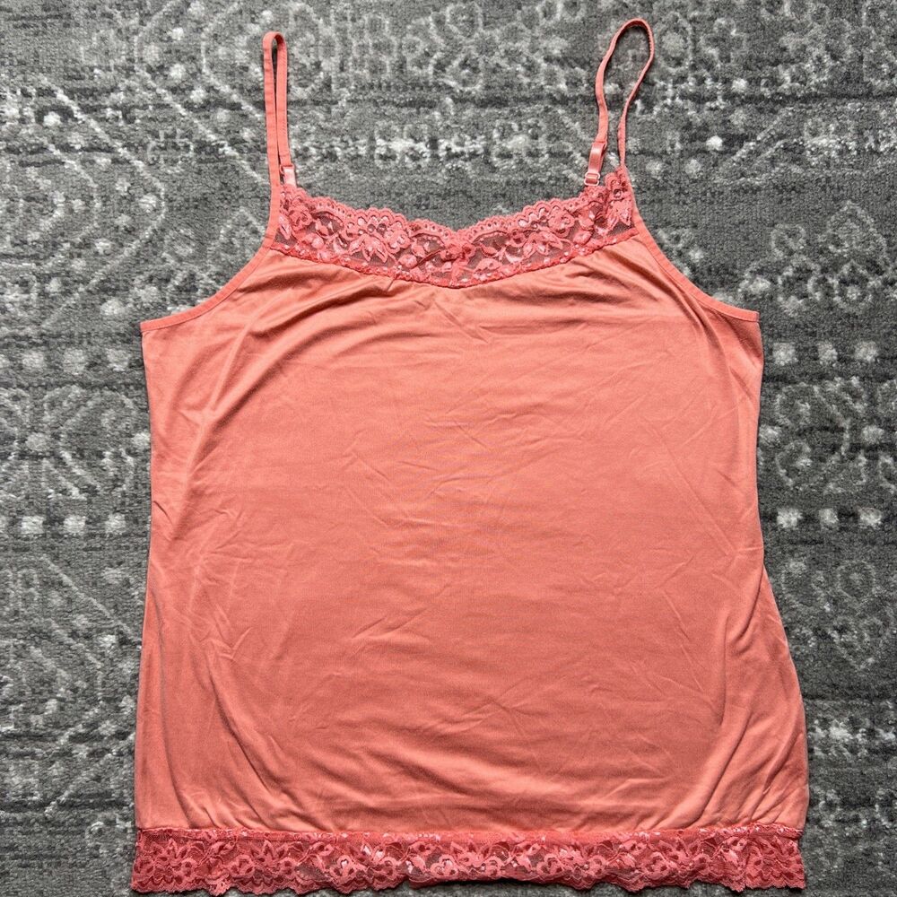 Y2K Pink Coral Lace Trim Cami Tank Top Size XL Adjustable Straps Apt 9